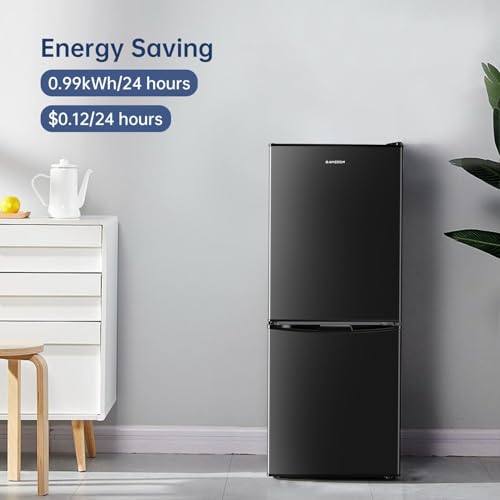 BANGSON 4.0 Cu.Ft Small Refrigerator with Freezer, Small Fridge with Bottom Freezer, for Apartment, Bedroom, Dorm, and Office, Double Door, Black