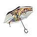 ISAOA Parapluie pliable inversé à double couche - Autoportant - Coloré - Motif éléphant avec ailes de papillon - Protection UV - Coupe-vent - Grand parapluie droit