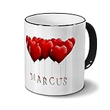 printplanet Tasse mit Namen Marcus - Motiv Herzballons - Namenstasse, Kaffeebecher, Mug, Becher, Kaffeetasse - Farbe Schwarz