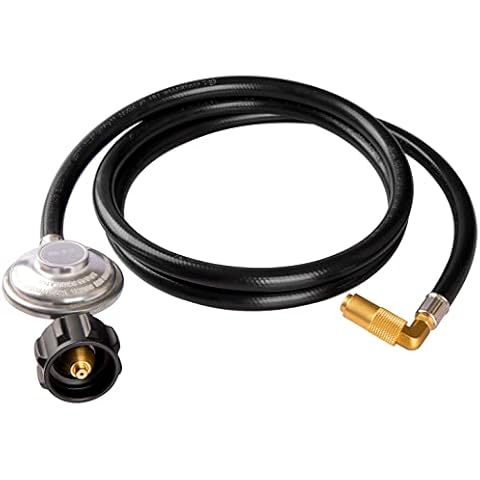 DOZYANT 6 Feet Propane Regulator and Hose with Elbow Adapter for Blackstone 17 inch and 22 inch Table Top Griddle, Replacement Parts Connect to Large 20 Propane Tank Cover