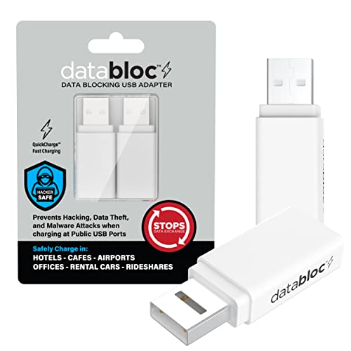 Eyebloc Databloc USB Data Blocker Adapter - Hacker Safe, Enhanced Data Protection - Easy Connection, Slim Profile - (2 Pack, White) - Data Blocker USB Charger