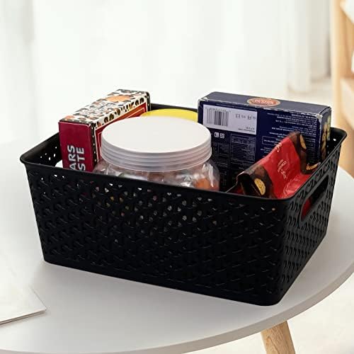 Zerdyne 6 Packs Plastic Storage Basket, Black, Shelf Baskets Plastic