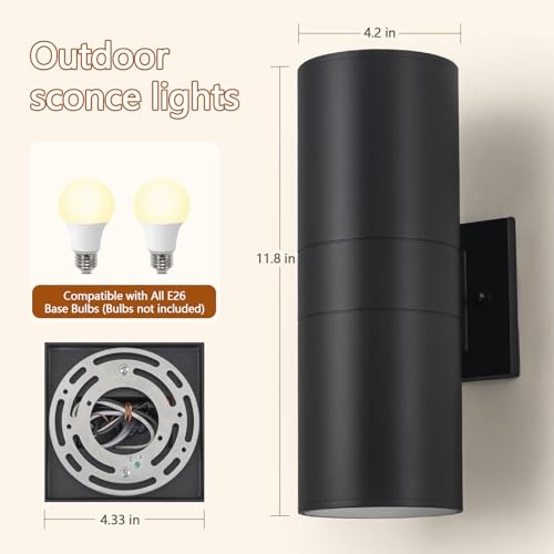 Nigaut 11.8" Outdoor Wall Lights 4 Pack, IP65 Waterproof Anti-Rust Aluminum Up and Down Lights Outdoor for House Garden Porch Exterior Lighting Fixtures, E26 Base