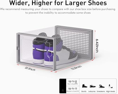 Image of Kuject X-Large Shoe Storage Boxes Organizers Clear Plastic Stackable 12 Pack, Shoe Rack & Holder Substitute, Sneaker Containers, Toy Storage Organizer Bins for Entryway, Closet, Under Bed, Grey
