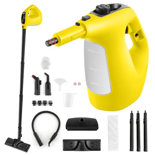 GOPLUS Nettoyeur Vapeur à Main 1400 W, Réservoir 400 ml & Verrouillage de Sécurité, Température 125 °C, Nettoyeur à Vapeur Portable avec 14 Accessoires pour Maison, Voiture (Jaune)