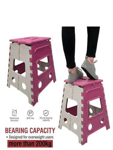 Image of Shah Enterprises Plastic Folding Stool 18 Inch (Pink)