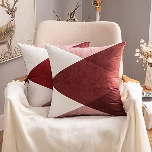 MIULEE Cushion Covers Pillow Case Geometric Suedette Decorative Square Throw Pillow Cover Luxury Pillowcases for Couch Living Room Sofa Bed 45cm x 45cm 18x18 Inches Pack of 2 Red