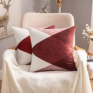 MIULEE Cushion Covers Pillow Case Geometric Suedette Decorative Square Throw Pillow Cover Luxury Pillowcases for Couch Living Room Sofa Bed 45cm x 45cm 18x18 Inches Pack of 2 Red