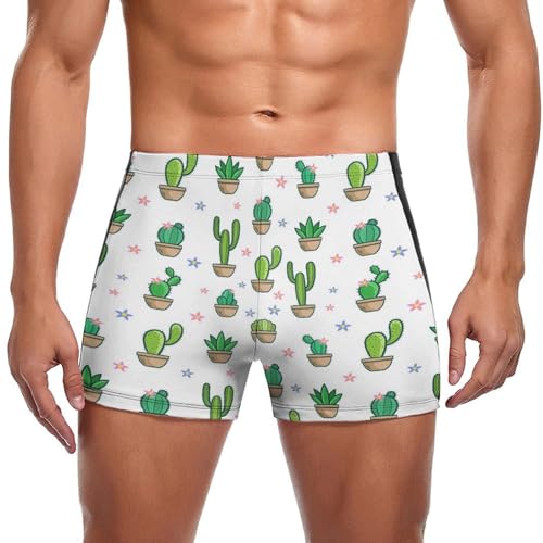 Short de bain boxer homme vert séchage rapide motif cactus