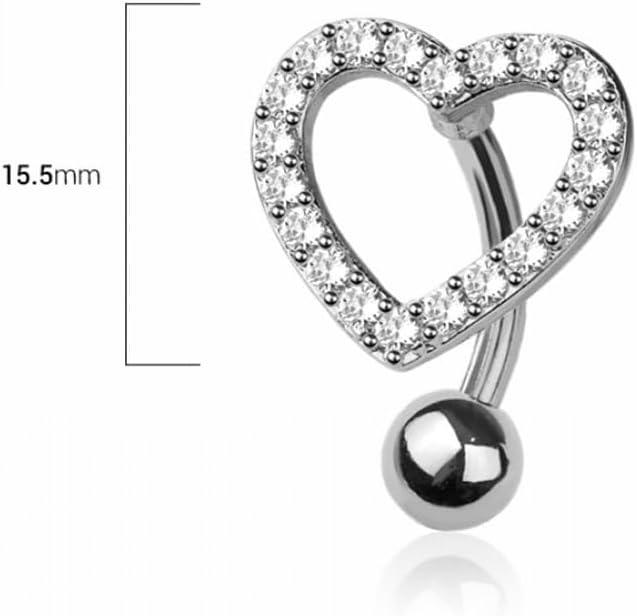 Pierced Owl 14GA 316L Stainless Steel CZ Crystal Heart Reverse Belly Button Ring - Image 3