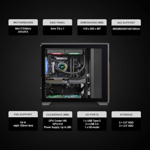 Image of Thermaltake TR300 WS; Preinstalled 6.0 Inch LCD Screen; Wood Trim; Mid Tower; 1x120mm PWM Fan Included; ATX /mATX /mITX Support; 360mm Radiator Support; 410mm GPU Clearance; Black; CA-11M-00M1WN-W1