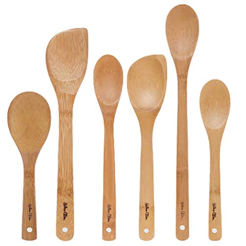 Helen Chens Asian Kitchen Burnished Bamboo Kitchen Tools Cooking Utensils and Stir Fry Set 6-Piece Set