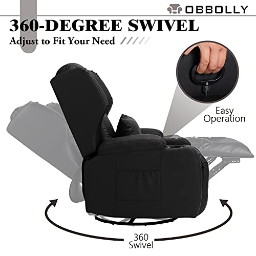 Obbolly Swivel Rocker Recliner Chair - Manual Glider Rocking Recliner Chair, Wing Back Design 360?Swivel Lounge Chair With Lumbar Pillow, Cup Holders, Side Pocket For Living Room, Faux Leather, Black #TOP2