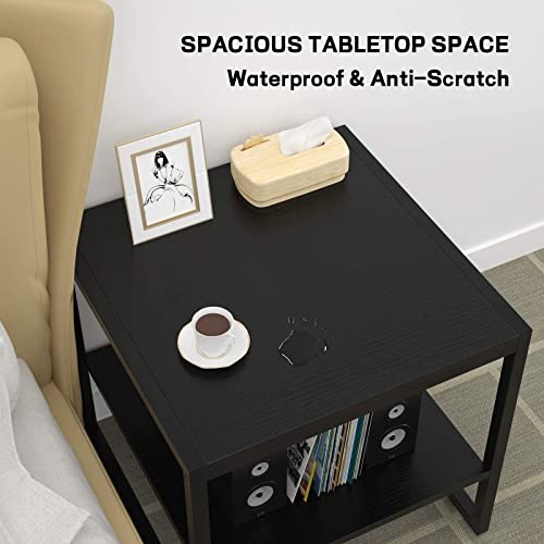 Homieasy End Table, 20 Inch Square Side Table Modern Night Stand With 2-Tier Storage Shelf, Living Room Small Coffee Table, Wood Finish Bedside Table For Bedroom, Black #TOP6