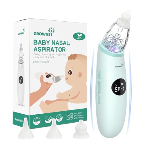 Image of GROWNSY Nasal Aspirator for Baby | Baby Nose Sucker | Electric Nose Suction for Toddler, Ergonomic Booger Sucker with 3 Silicone Tips, Music & Light Soothing Function(Green)