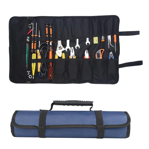 TopHomer Trousse à outils 600D Oxford 58,5 x 35,5 cm - 22 poches enroulable, imperméable | Pour professionnels et particuliers, bleu