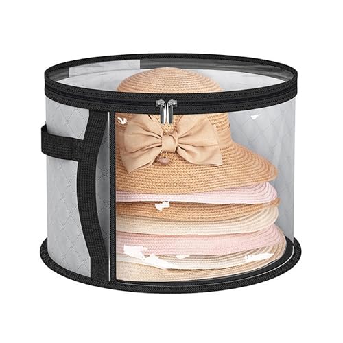 Oversized Clear Ladies Hat Box Storage, Stackable Hat Storage Containers?for Fedoras, Sun Hats and Home Decor?Foldabletravel Hat Boxes, Hat Organizer Storage Bag(Gray)