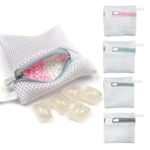 4PCS Small Mesh Laundry Bag, Laundry Pod Anti-Sticking Bag, Mini Mesh Washing Net, Portable Laundry Pod Scent Beads Protection Bag for Clothes Washing Machines