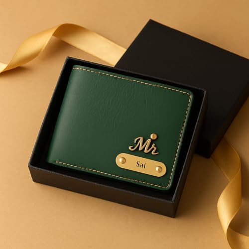 Image of Generic Men's Personalized Slim Stylish Faux Leather Wallet with Name & Charm - Green