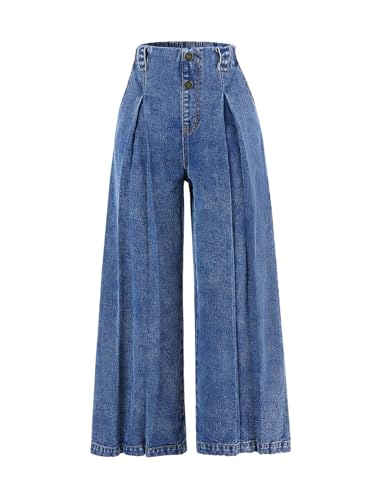 Floerns Girl's Casual Wide Leg Denim Pants Pleated High Waisted Vintage Baggy Jeans
