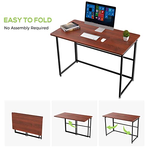 Ee Eureka Ergonomic FOLD-43T Eureka Ergonomic Folding Computer Desk, No Assembly Tables, 43 Inch Foldable Desk For Work Study Desk Gaming Desk Small Desk To Save Space Home Office Pc Desk Writing Student, Adjustable, Cherry thumb #5