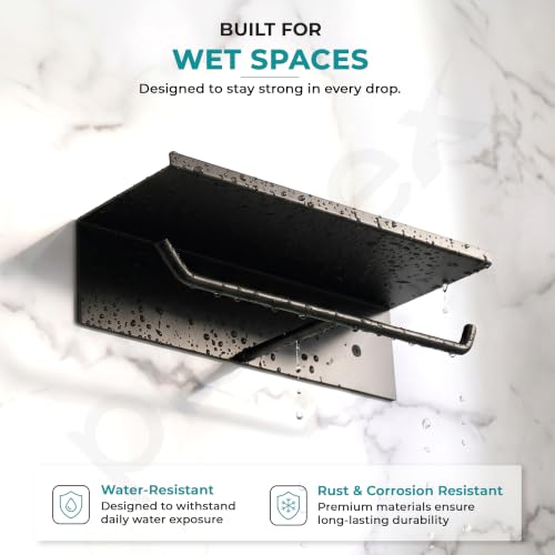 Image of Plantex Dual Toilet Paper Holder for Bathroom /GI Steel Tissue Paper Roll Holder with Mobile Stand /Toilet Paper Roll Holder /Bathroom Accessories - (Black)