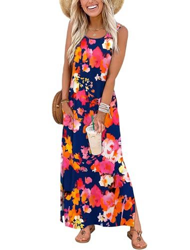 Image of WIHOLL Maxi Dress Summer Dresses 2026 Beach Vacation Clothes Sleeveless Sundresses with Pockets Boho S-3XL