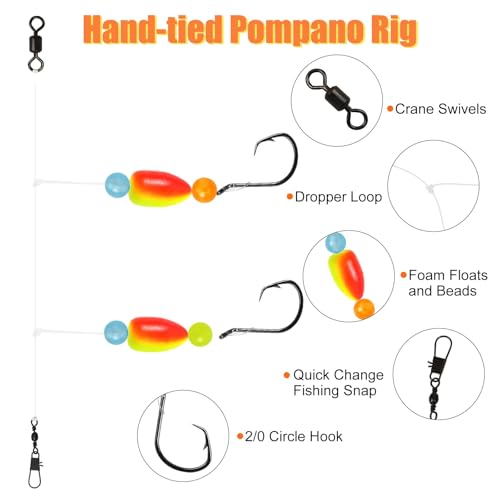 CWSDXM Pompano Rigs para Pesca en Surf con Anzuelos de Círculo Doble y Flotadores 15 piezas miniatura 4