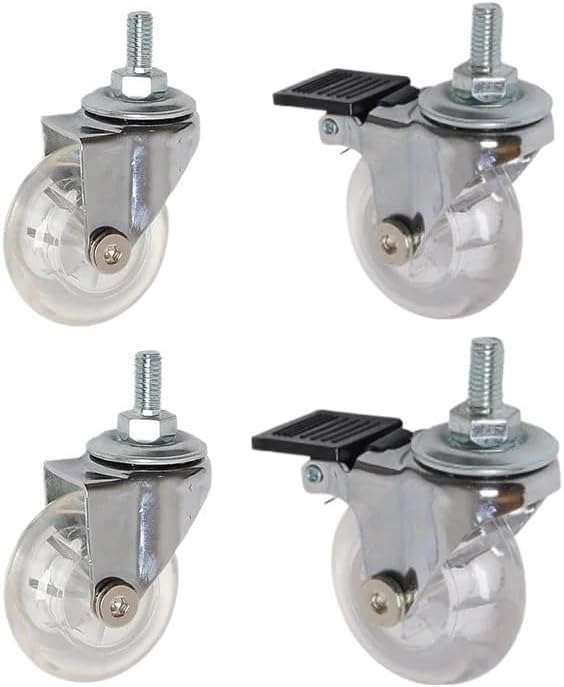 Furniture Castors Castor Wheels 4Pcs 2 Inch M8x15mm Screw Threaded Stem Casters Office Chair Caster Wheel Clear Swivel Casters with Brake for Sofa Chair Cabinet Casters Wheels