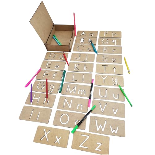 Image of Cliths 26 Pieces Kids English Alphabet Stencil Set - Capital and Small Letters for Skill Development, Hand Muscle Strength, Drawing