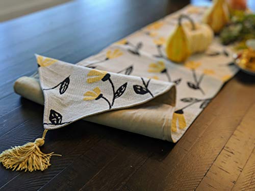 Dada Bedding Elegant Botanical Floral Tapestry Table Runner - Spring Time Yellow Fleur Golden Orange Garden Flowers Design - Cotton Linen Woven Tea Time Kitchen Dining Mats - 13" X 54" #TOP2