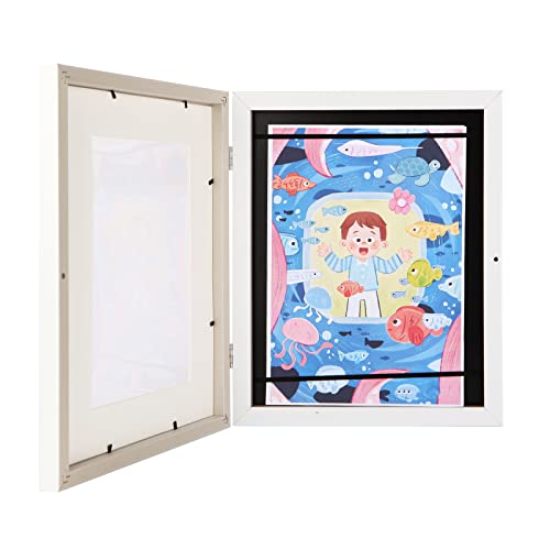 Image of Kids Art Frame, 10x12.5 Front Opening Kids Artwork Frames Changeable, Wooden Kid Art Frame with Gallery Style Edges, A4 Artwork Display Storage Frames for Photos, Drawing, Hanging Art, Portfolio
