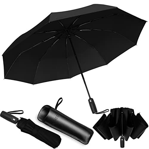 Bigmeda Windproof Umbrella Automatic Opening and Closing Umbrella Compact Sturdy[9 Ribs]Umbrella, Golf, Pocket, Travel Folding Umbrella (Black)