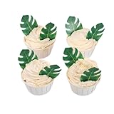 YOcity 48Pcs Edible Tropical Plam Leaves Cake Toppers Wafer Paper Tropical Palm Leaves Cupcake Toppers for Hawaii Theme Jungle Summer Party Birthday Wedding Baby Shower Cake Decoration
