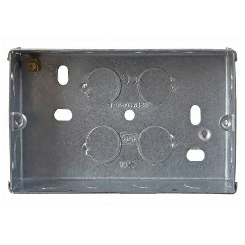 Image of rhinocables - Metal 2 Gang Double Socket Back Box | Galvanized Steel | Depth Options: 25mm, 35mm, 47mm | BS4662 Compliant | Easy Installation, 1 Pack, 25mm, Metal