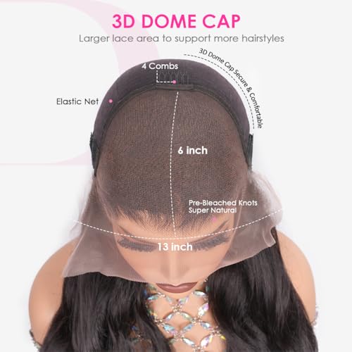 Image of Pizazz 13x6 Body Wave Lace Front Wigs Human Hair Pre Plucked Pre Bleached Invisible Knots 180 Density Remy Human Hair Wigs For Women with Natural Hairline 30 Inch