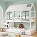 Produktbild Merax Etagenbett 90x200cm, Kinderbett Hochbett für 2 Kinder, Baumhausbett mit Rausfallschutz & Lattenrost, Hausbett mit Dach & Fenster, Platzsparendes Stockbett mit Stauraumtreppe, Jugendbett, Weiß