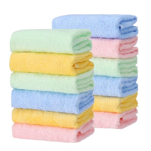 Meng Jiaran 12 Pcs Face Cloths Flannels Soft Bath Towels Quick Dry Baby Wash Cloth Squares Face Body Cloths For Baby Kids Adults Makeup Remover (25x25cm)