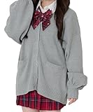 [ウィゴー] だぼ袖 ゆったり スクールカーディガン カーディガン レディース ニット トップス 学生 服 制服 アウター 無地 羽織 女子 通学 高校生 中学生 秋服 ギフト レディース F 杢グレー