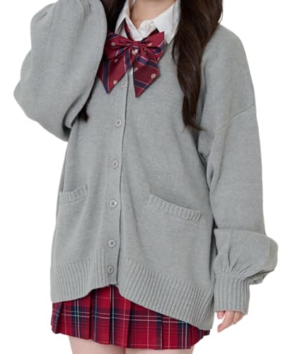 [ウィゴー] だぼ袖 ゆったり スクールカーディガン カーディガン レディース ニット トップス 学生 服 制服 アウター 無地 羽織 女子 通学 高校生 中学生 秋服 ギフト レディース F 杢グレー