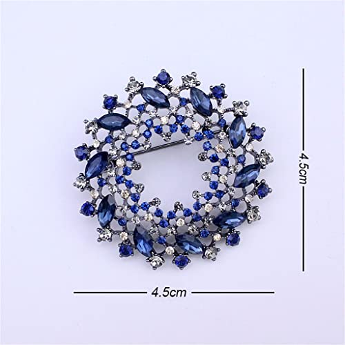 Oderol Wreath Round Brooch Black Gunmetal Plated Brooch Pin Navy Blue/Grey Glass Stone In Laid Brooches #TOP1