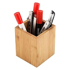 Bamboo Pen Pot,CarréPorte-Crayons en Bambou Bureau D’École10*8*8cm de Crayons Rangement Organisateur Stand Fournitures Papeterie pour Les Étudiants
