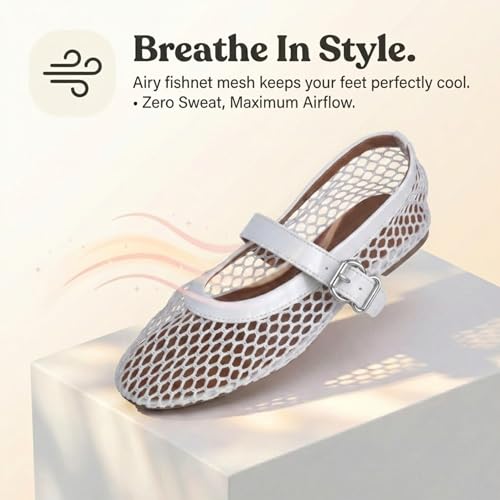 Image of EMMA NEW YORK Mesh Ballet Flats for Women, Mary Jane Mesh Ballet Flats Shoes for Women with Buckle Strap