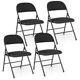 GIANTEX 2/4er Set Klappstühle, gepolsterte Essstühle mit Verstellbarer Rückenlehne & Metallrahmen, Stühle für Innen- & Außenbereich, für Hochzeiten, Partys & Picknicks, Schwarz (4)