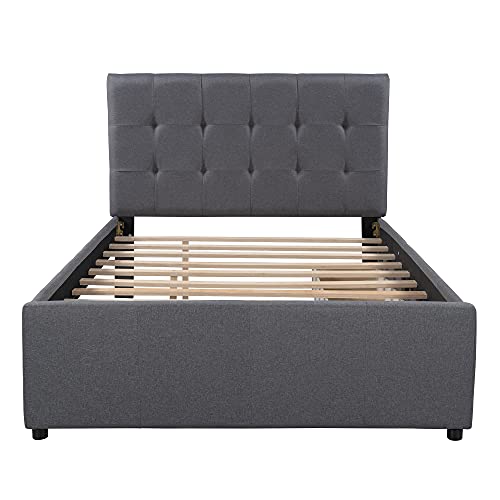 Meritline Full Platform Bed With Storage Drawers, Linen Upholstered Bed With Headboard, Full Size Daybed Frame For Kids Teens Adults, No Box Spring Needed (Full, Gray With Drawers) #TOP4