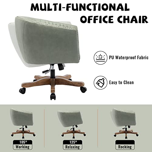 Green-Faux-Leather-Home-Office-Desk-Chair-Upholstered-Barrel-Swivel-Adjustable-Arm-Desk-Chair-with-Nailheads-Comfy-Mid-Back-Study-Chair-with-Silent-Wheel-for-Study-Office-Computer Green Faux Leather Home Office Desk Chair Upholstered Barrel Swivel Adjustable Arm Desk Chair with Nailheads Comfy Mid Back Study Chair with Silent Wheel for Study Office Computer