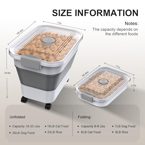 Dog Food Storage Container, 20-23 Lbs Collapsible Dog Food Container with Transparent Airtight Lid, Wheels and Scoop, Travel Pet Food Storage Container for Cat, Dog and Bird, Keep Dry Food Fresh - Image 3