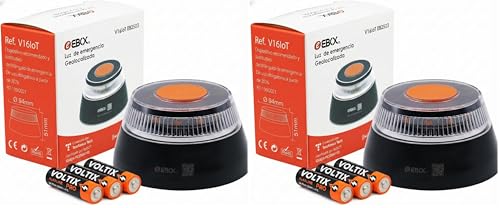 EBOX Luz Emergencia V16 Geolocalizada V16loT. Homologada DGT con Geolocalización, Baliza Coche Conectada DGT 3.0, Datos Incluidos hasta 12/2038, (Paquete de 2)