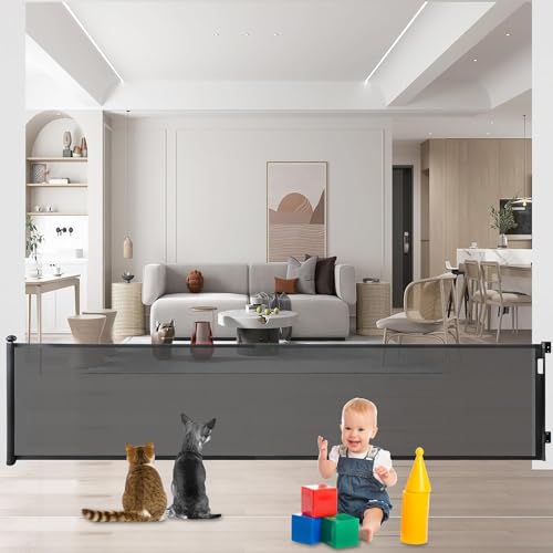 Image of Baby Gate Retractable Gates for Stairs, Mesh Dog Gate for The House, Wide Pet Gate 33" Tall, Extends to 126" Wide, Long Child Safety Gates for Stairs, Hallways, Indoor/Outdoor, Cat Gate (Black)