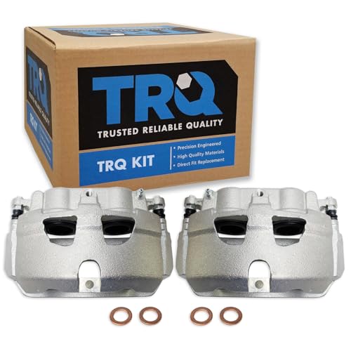 TRQ Front Driver and Passenger Side Brake Caliper Set Caliper Brackets Hardware Compatible with 2008-2014 Ford E-150 2008-2014 E-250 2008-2018 E-350 Super Duty 2008-2017 E-450 Super Duty